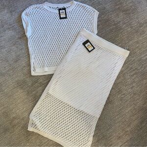 DKNY White Knit Top and Skirt Set